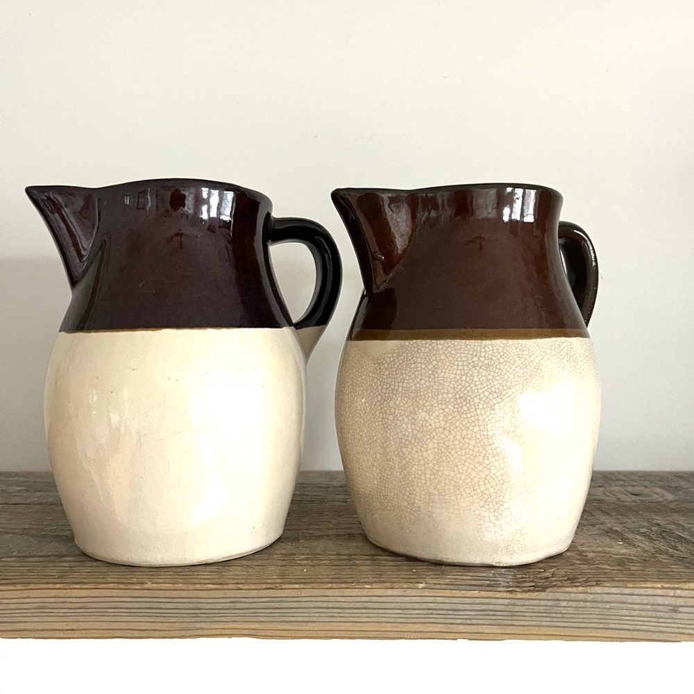 Roseville Brown and Cream Pottery Pitchers